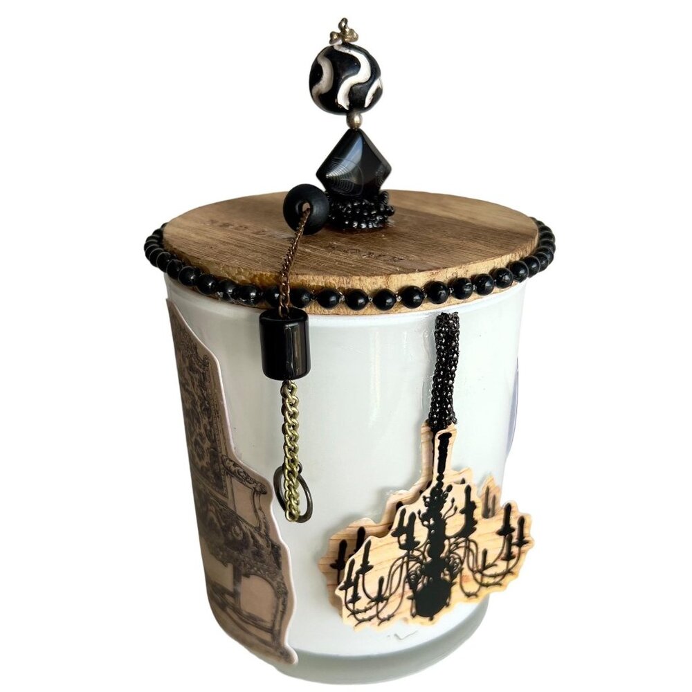 Chandelier Glass Steampunk Jar Candleholder Jewel Lid Tassle Vanity Jar Jeweled